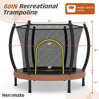 Zoshine Children Mini Trampoline  60inch Sports Fitness with Enclosure Net  and Safety Pad Designed for Safe Fun Toys for Kids
