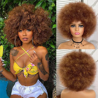 Short Hair Afro Kinky Curly Wigs With Bangs for Black Women African Synthetic Ombre Glueless Cosplay Natural Blonde Red Blue Wig