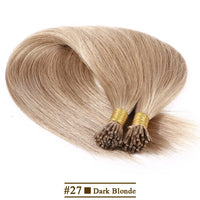 S-noilite 50pcs I Tip Microlink Hair Extensions 1g/s Straight Human Hair Fusion Keratin Micro Ring Stick Hair Pre-Bond Blonde