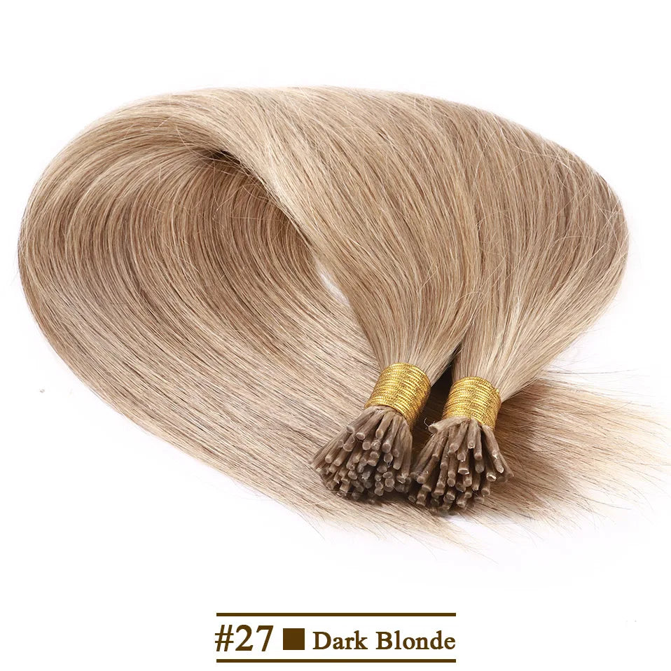 S-noilite 50pcs I Tip Microlink Hair Extensions 1g/s Straight Human Hair Fusion Keratin Micro Ring Stick Hair Pre-Bond Blonde