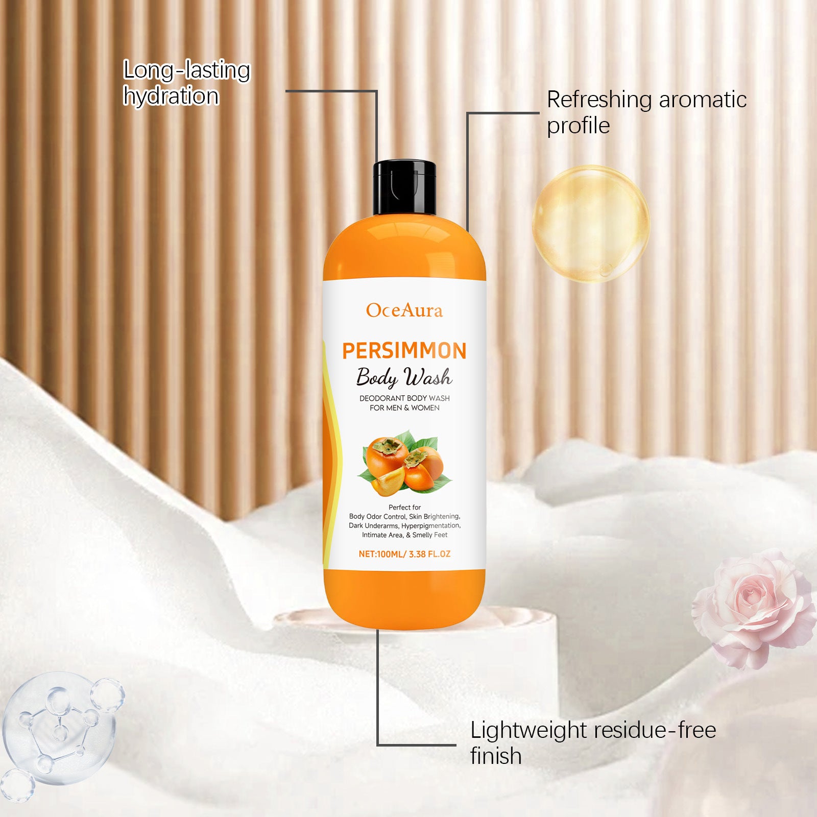 Persimmon Body Wash Remove Dirt Sweat Eliminating Odor Oil Control Exfoliating Smoothing Softening Lasting Aroma Foam Shower Gel