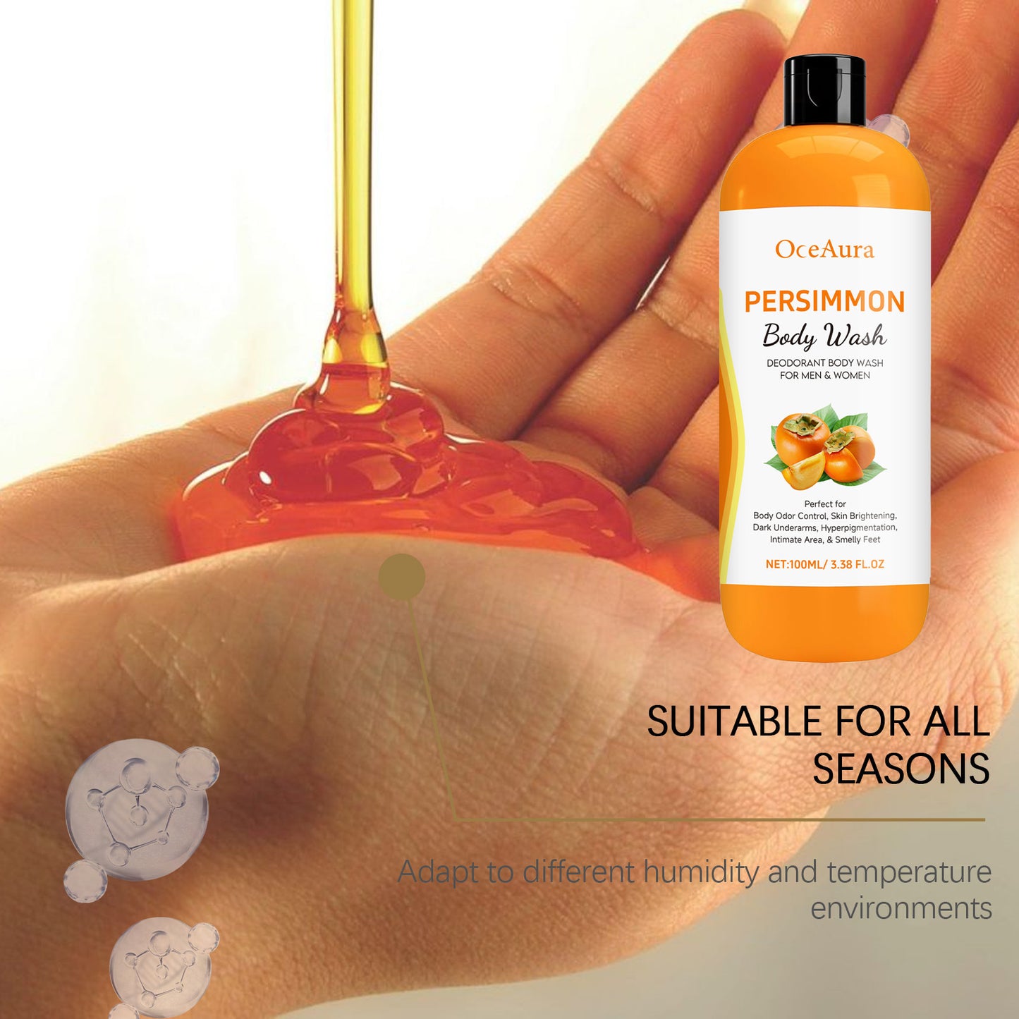 Persimmon Body Wash Remove Dirt Sweat Eliminating Odor Oil Control Exfoliating Smoothing Softening Lasting Aroma Foam Shower Gel
