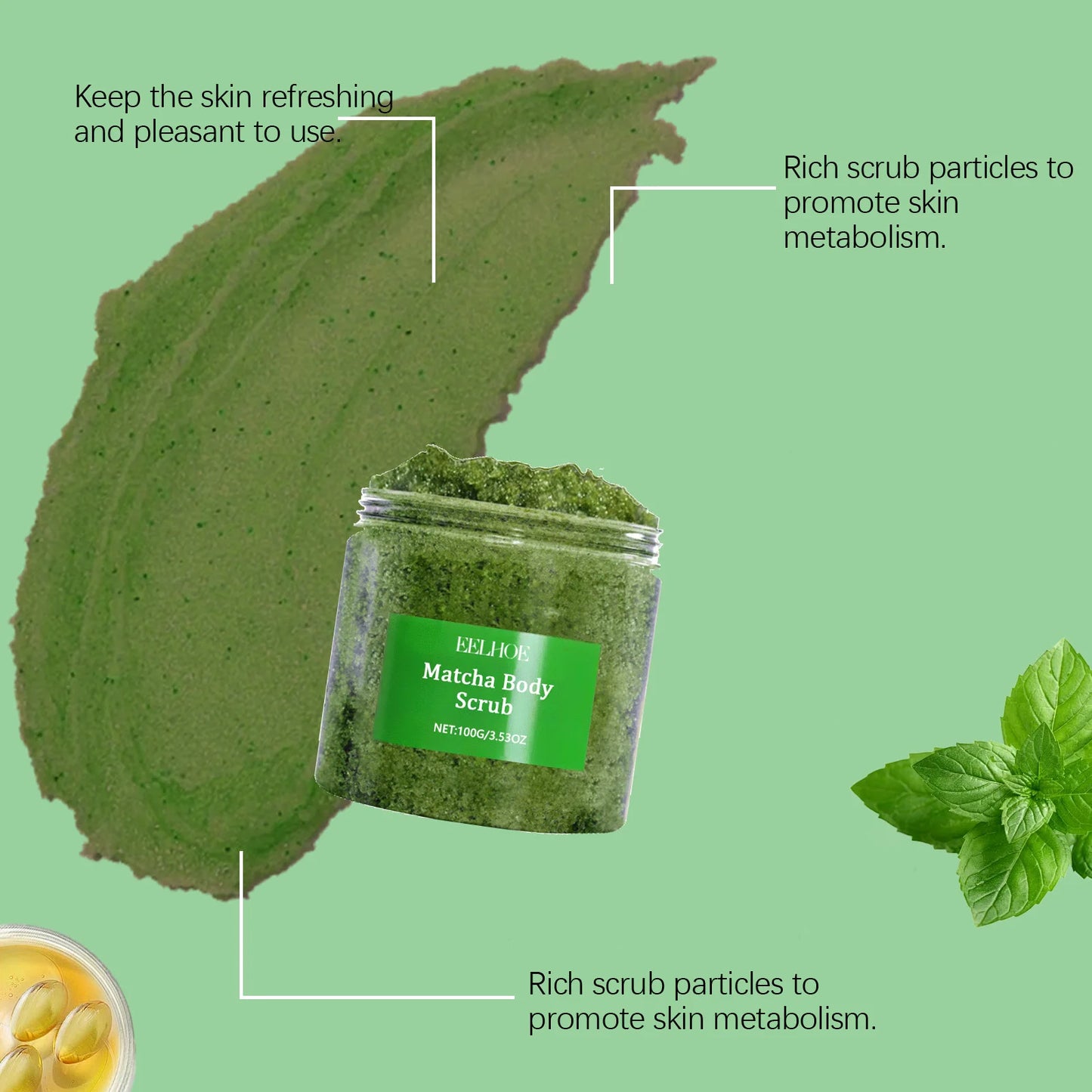 Sea Salt Body Scrub Cleansing Pores Purifying Remove Dead Skin Improve Dry Rough Skin Smoothing Exfoliating Green Tea Scrub 100g