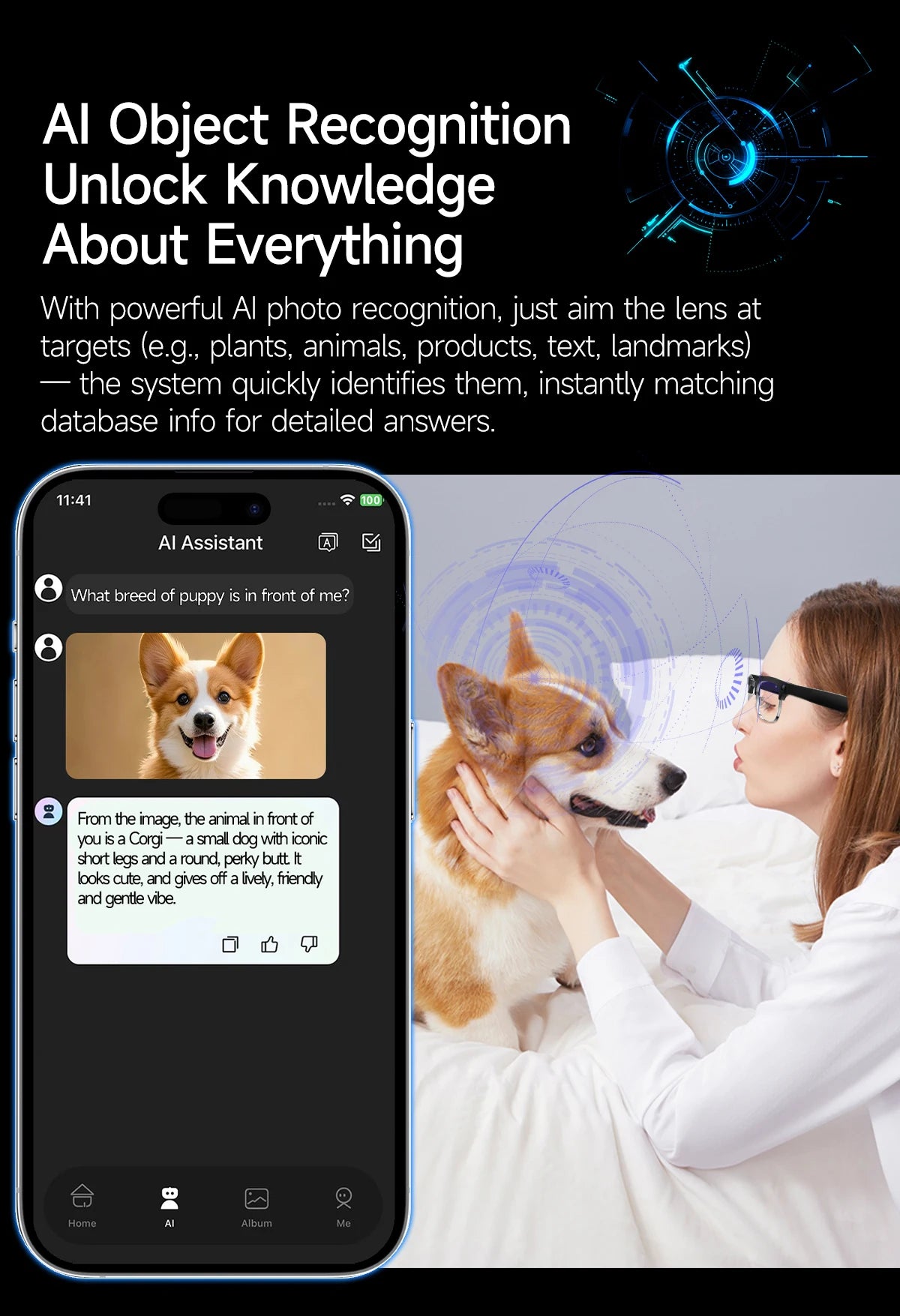 Smart AI Translation Smart Glasses Take Photos Recognizing Objects 4K Camera Bluetooth Music Call Intelligent Recording Glasses