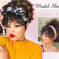 Afro Puff Kinky Curly Hair Updo Ponytail Extension with Bangs Drawstring Ponytail for Women Black, Synthetic Hair Ponytail