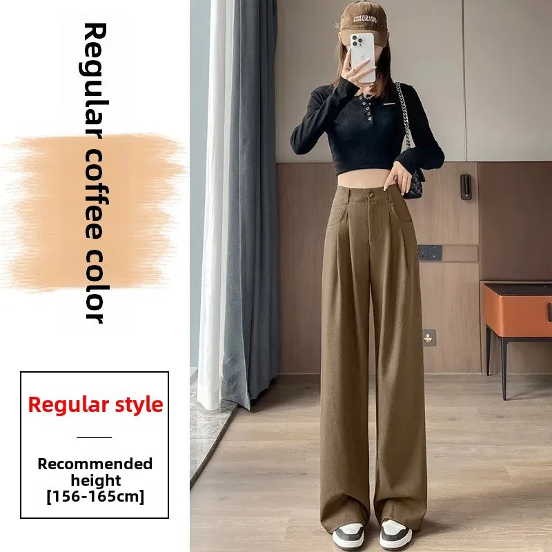 High Waist Slim Fit Straight Leg Suit Pants Wide Leg Casual Trousers Women's Autumn New Arrival Red Color Business Office Wear