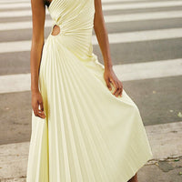 Women Elegant Long Dress Summer Sleeveless One-shoulder Pleated Hollowed Irregular Dress for Cocktail Party Beach Sundress Y2K