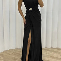 Women Sexy Dress New Sleeveless Solid Party Slim Empire Split Female Elegant Round Neck Fashion Long Clothing