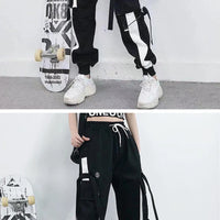 Women Cargo Pants 2023 Harem Pants Fashion Punk Pockets Jogger Trousers With Chain Harajuku Elastics High Waist Streetwear