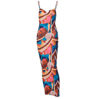 Tie Dye Print Ribbed Midi Dress For Women 2024 Summer Outfits Bodycon Side Slit Y2K Outfits Sexy Streetwear Long Dress