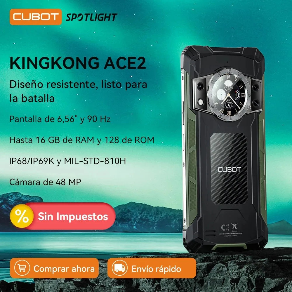 Cubot Kingkong Ace 2, Ultra-Thin and Robust Smartphone with Android 14, 16 Gb Ram (6 Gb + 10 Gb Expandable), 128 Gb Rom, 6.56 Inch and 90 Hz Screen, Nfc, 5100 Mah Battery, 4g Cell Phone