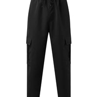 Men s Loose Cargo Long Pants Solid Color Drawstring Waist Straight Leg Trousers Casual Work Pants with Pockets