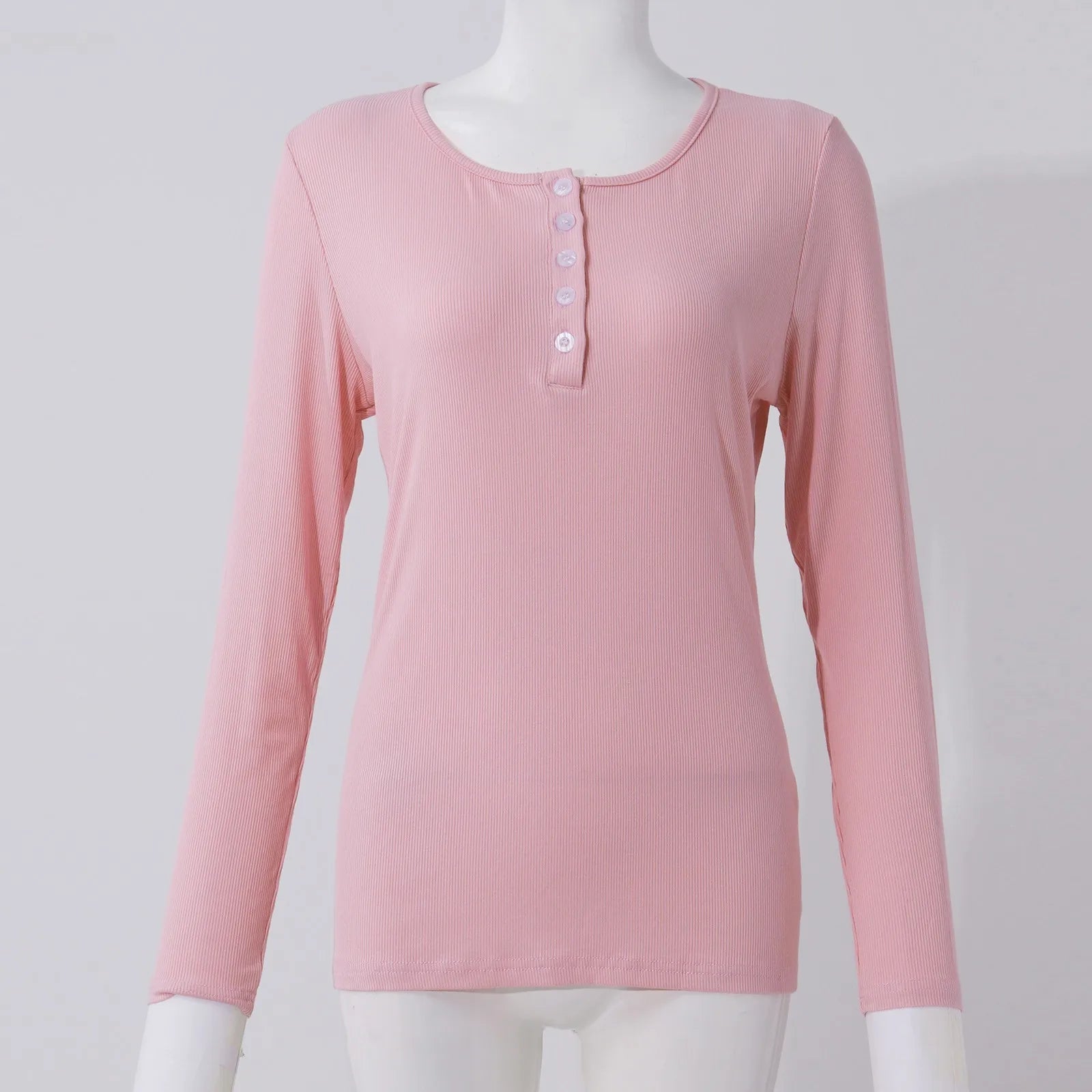 Women'S Button Color V-Neck Long Sleeve T-Shirt Top Blouse Tee Solid Color Sexy Slim Spring Autumn Lady Button Knit Top Women So