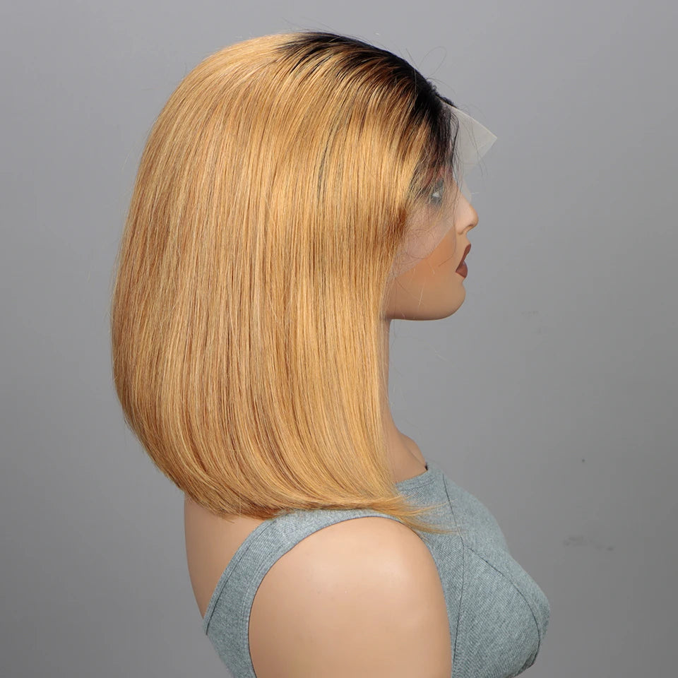 1B 99j Straight Bob Lace Front Wig Ombre TB 27 Honey Blonde HD Lace Wig Human Hair Wigs Glueless Bunrgundy Colored Short Bob Wig