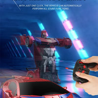 1:18 RC Transforming Car Robot Toy, LED Lights, 2.4GHz Drift Racing Vehicle, One-Button Transform, Rechargeable, 360° Rotation