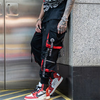 Cool Black Hip Hop Cargo Pants Gothic High Srteet Sweatpants With Pockets Korean High Wast Casual Outwear Pants Men Streetwear