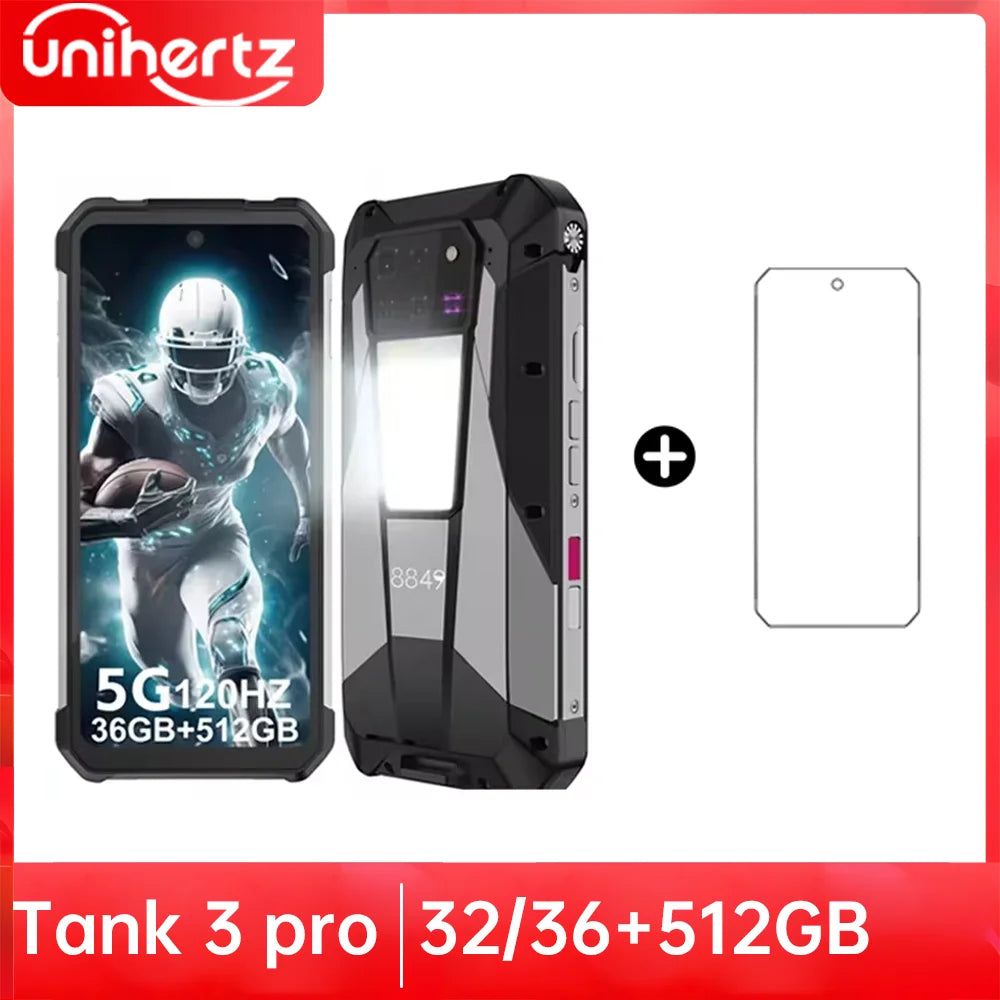 Unihertz Tank 3 Pro 8849 with 100 Lumens 120Hz Projector ,32GB/36GB RAM,512GB ROM,23800mAh 120W Fast Charger,5G,200MP Camera