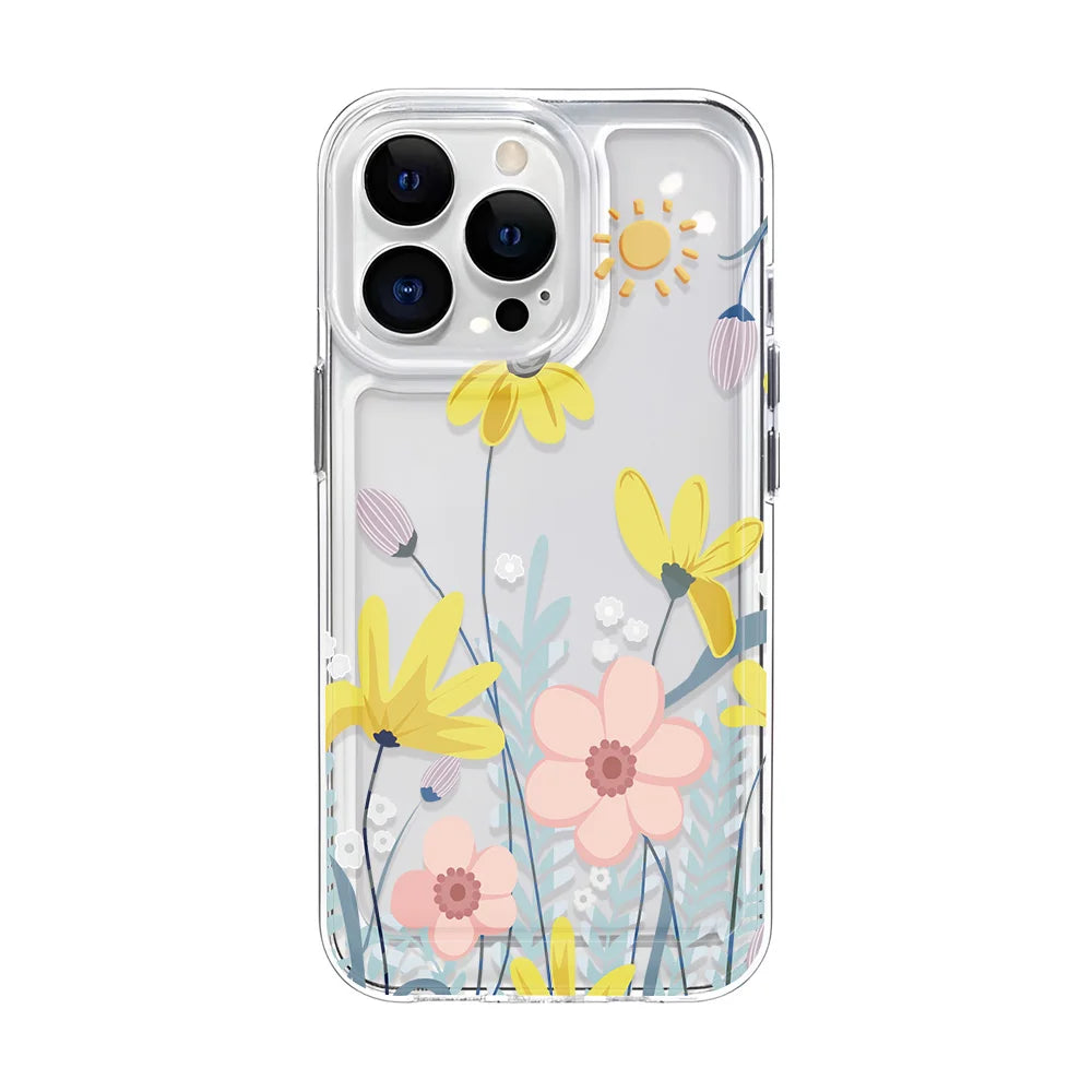 Girls Flower Clear Phone Case For iPhone 16 15 14 13 12 11 Pro Max 16 Plus Bumper Shockproof Hard Cover Cases