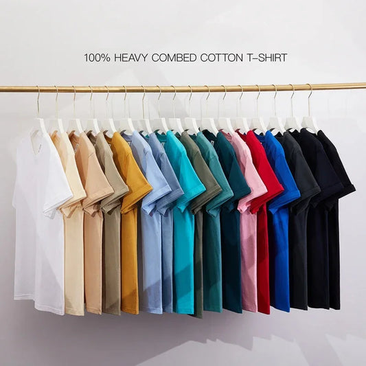 Men's 230g Heavy Cotton Short-sleeved T-shirt Men Pure Cotton Loose Solid Color Bottoming Shirt Trendy Man T-shirt Tops Clothes
