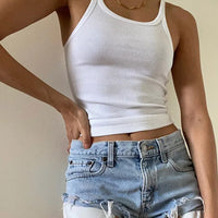 White Sleeveless Cami Top for Women Casual Ribbed Crop Fitness Tees Basic Summer Fashion Ladies 2024