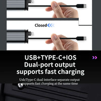 5-in-1 180W Car Fast Charger USB Type-C Power Adapter Retractable Phone Charger With Roof Starlight For IOS Android Phones