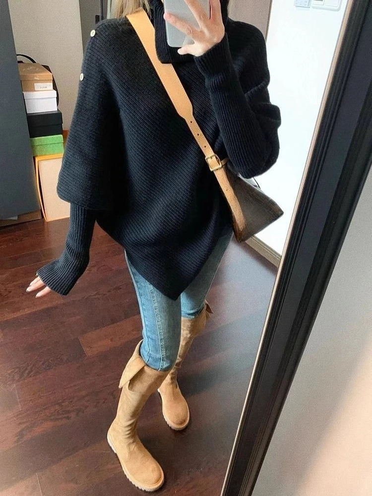 2000s Korean Fashion Slim Batwing Sleeve Autumn Sweaters Y2k Pure Color Subculture Casual Long Sleeve Pullovers Sweaters Chic