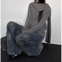 2000s Korean Fashion Slim Batwing Sleeve Autumn Sweaters Y2k Pure Color Subculture Casual Long Sleeve Pullovers Sweaters Chic