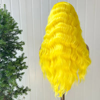 AIMEYA Yellow Hair Cosplay Synthetic Lace Front Wigs for Women Long Loose Wave Wig Free Part Heat Resistant Fiber Synthetic Wig