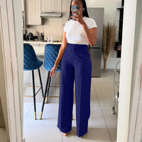 Autumn Casual High Waisted Pants Women Chic Fashion Solid Button Pocket Straight Leg Wide Leg Casual Pants Women