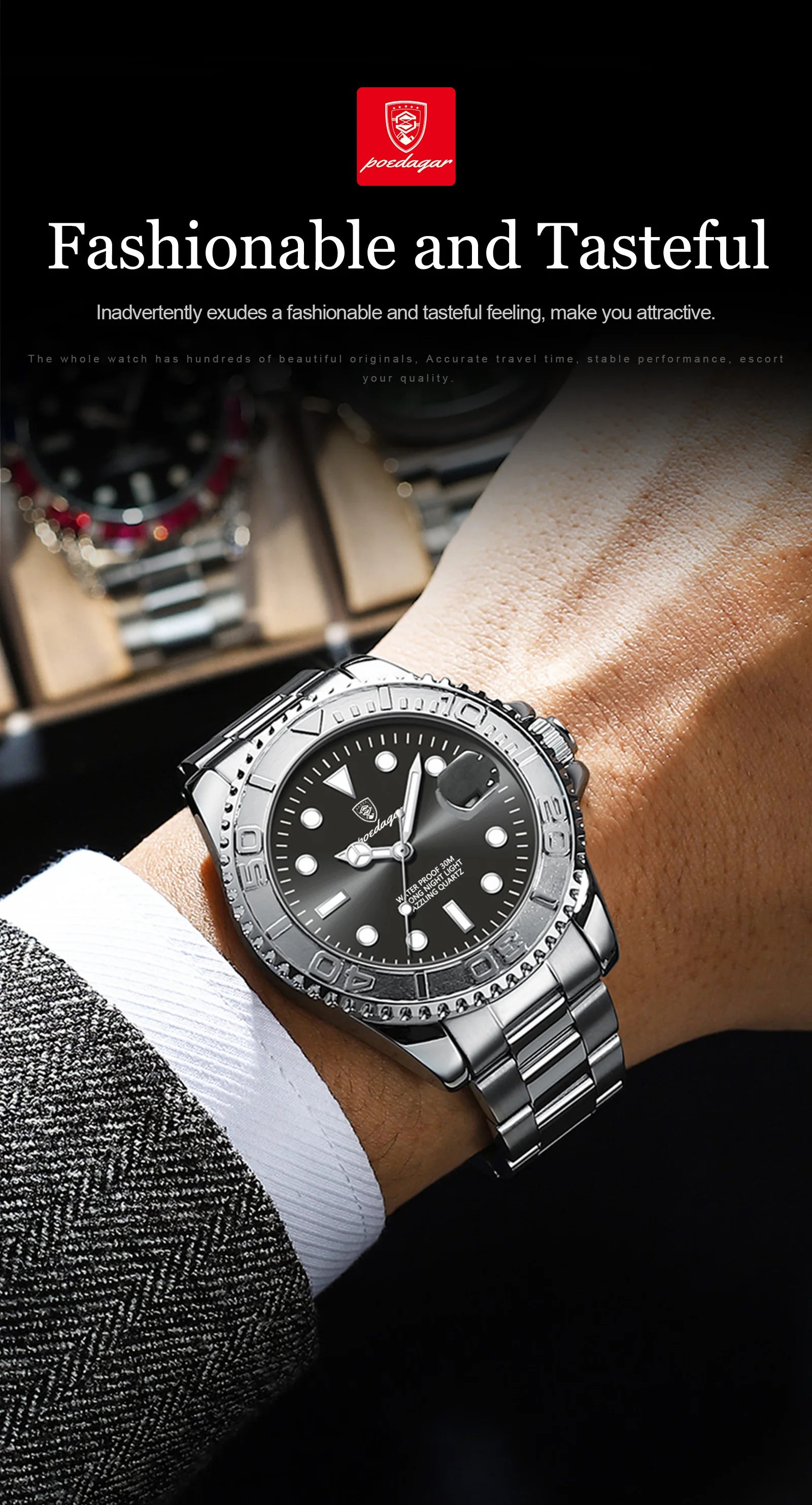 POEDAGAR Business Luxury Man Watch Luminous Waterproof Date Stainless Steel Men Watch High Quality Military Men's Quartz Watches