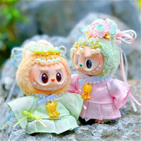 For 15/17cm Labubu Doll Accessories Labubu 3.0 Outfit Korean Traditional Style Dress Set with Hair Clip Doll Clothes