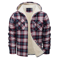 Thick Warm Flannel Hooded Jacket Mens Sherpa Fleece Lined Winter Coats Button Down Fashion Casual Plaid Shirt Jacket With Pocket