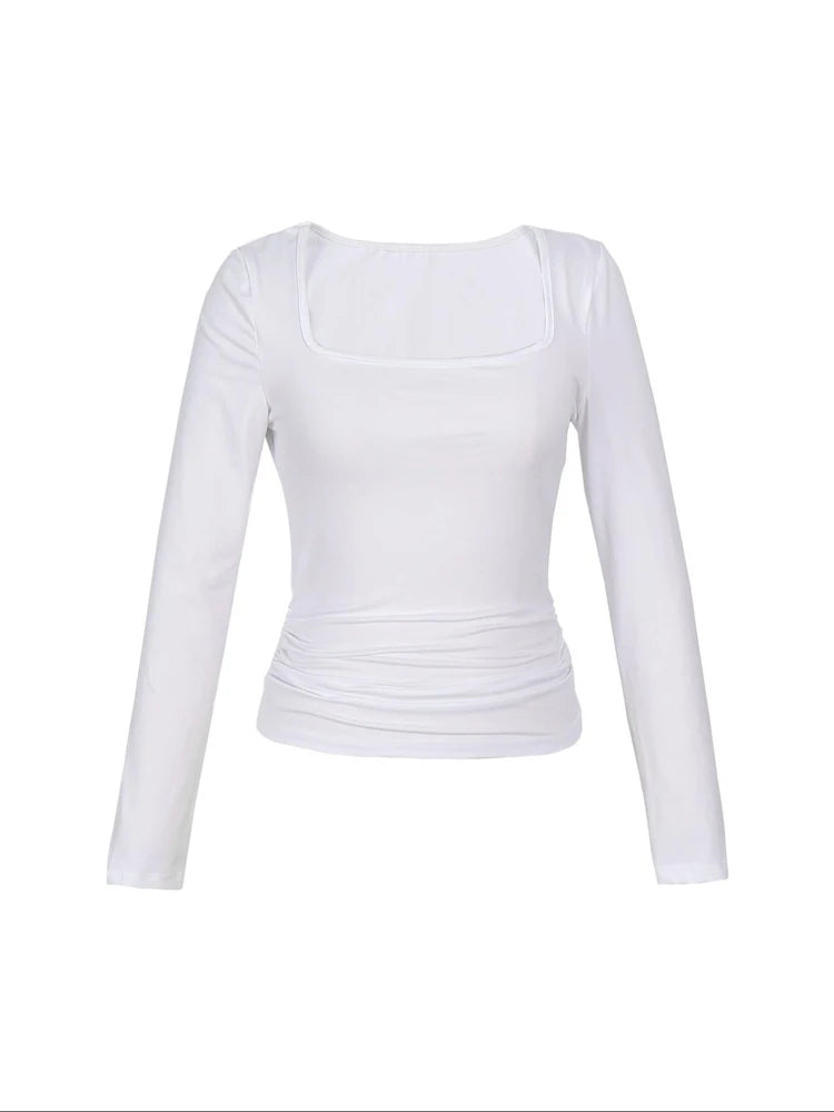 Women's Long Sleeve Tops Casual Scoop Neck Ribbed Knit Slim Fitted Basic Tee Shirts Trendy Spring Outfits