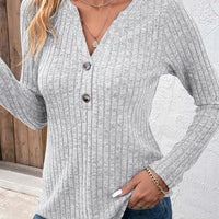 Women's Fashionable V-neck Button Up Top With Pit Stripes