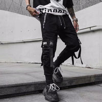 Joggers Cargo Pants for Men Casual Hip Hop Hit Color Pocket Male Trousers Sweatpants Streetwear Ribbons Techwear Pants