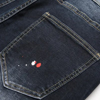 Men y2k Stretchy Denim jeans Ripped Skinny Letter Print elastic waist Casual pants for men Hole Slim Fit Denim Hip Hop Trousers