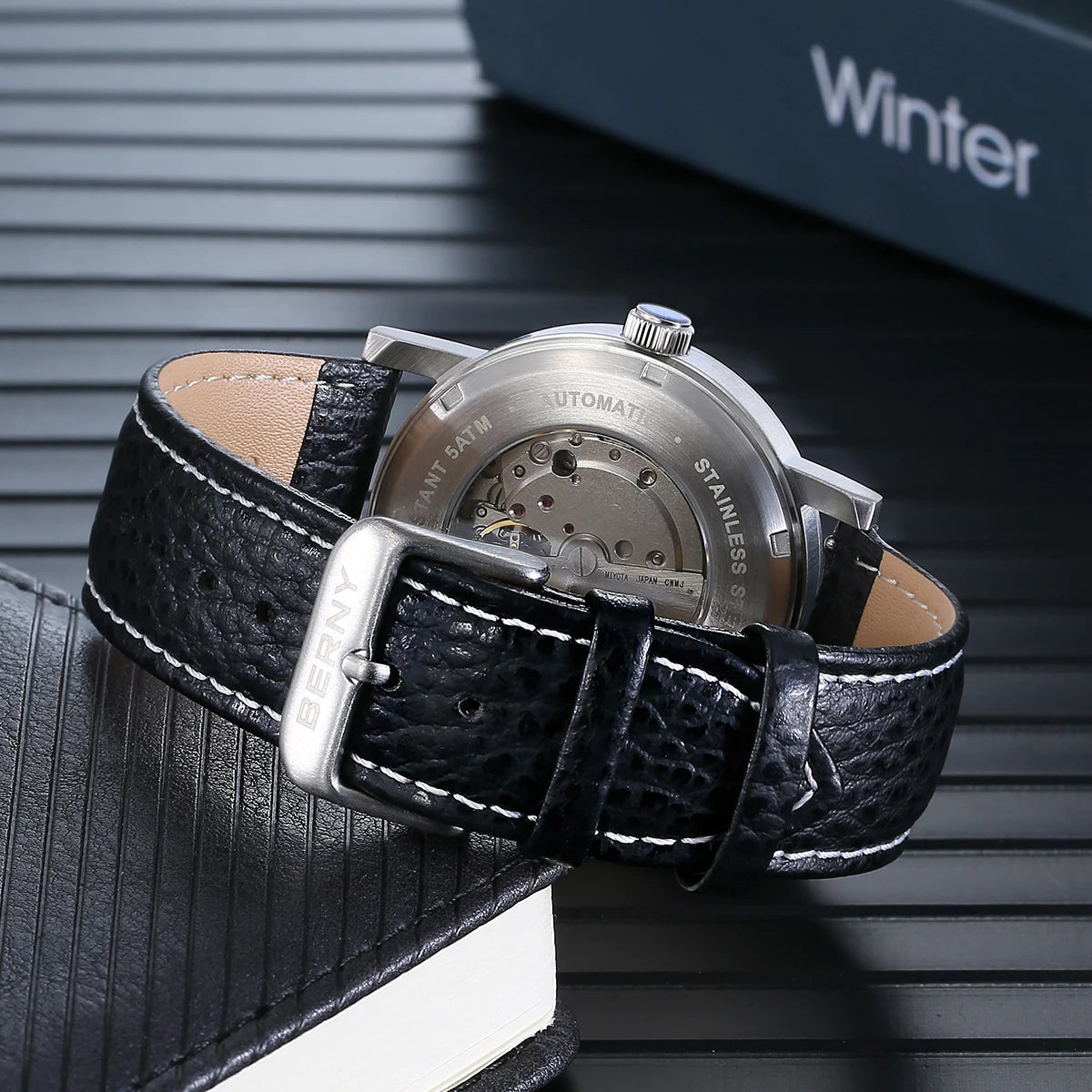 BERNY Watch for Men Automatic Self-Wind Luxury Watch Sappire MIYOTA 8215 Top Luminous 5ATM Mechanical Railroad Wristwatch