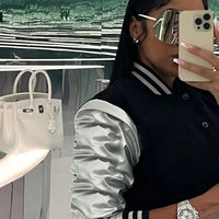 Kliou Letter Shape Patchwork Coats Women Casual Classic Panelled Long Sleeve Single Breasted Croped Jacket Female Street Outwear