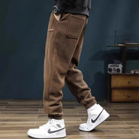 Men's Autumn Winter Thiened Fce Lined Corduroy Pants Loose Sports Casual High Street Trend Wear Resistant Dir Long Tro...