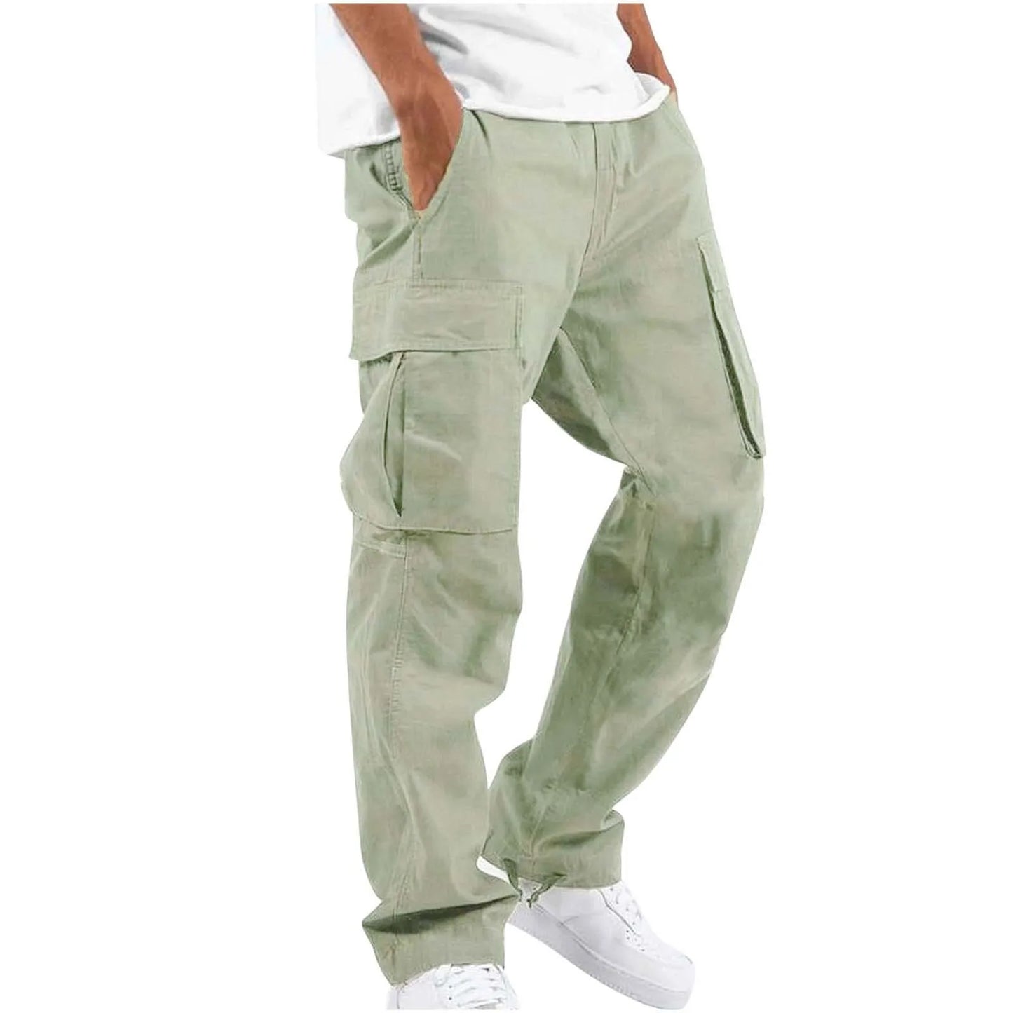 2025new men's workwear pants, European and American men's loose straight casual pants, men's workwear pocket pants