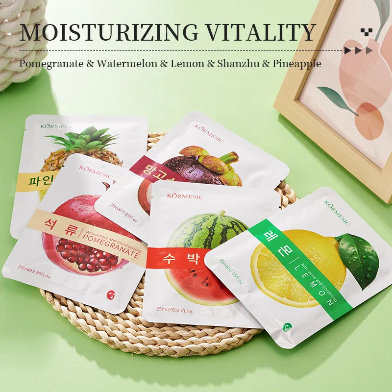5pcs Kormesic Fruit-Infused Hydrating Face Mask Moisturizing Nourishing Hydrating Facial Skin Care Products