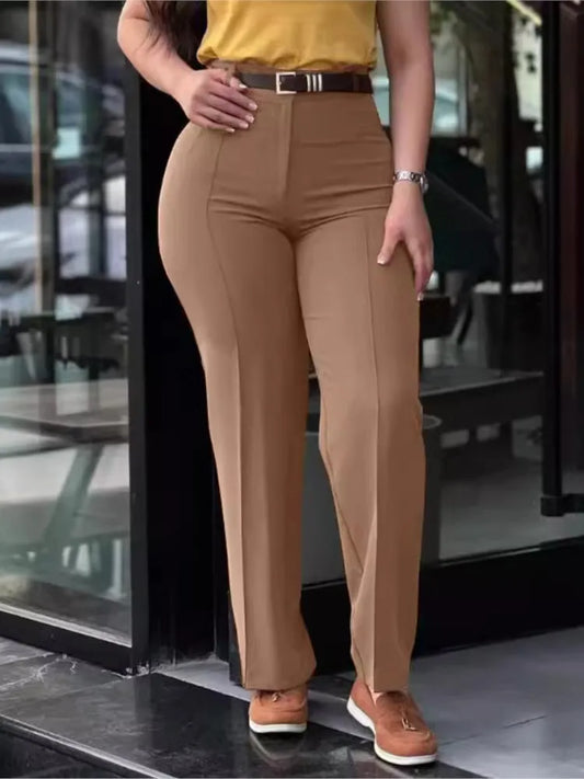 Women's Pants Spring Autumn High Waist Straight Leg Work Pants New Fashion  Solid Long Pants Slim Fit Elegant Pants Female