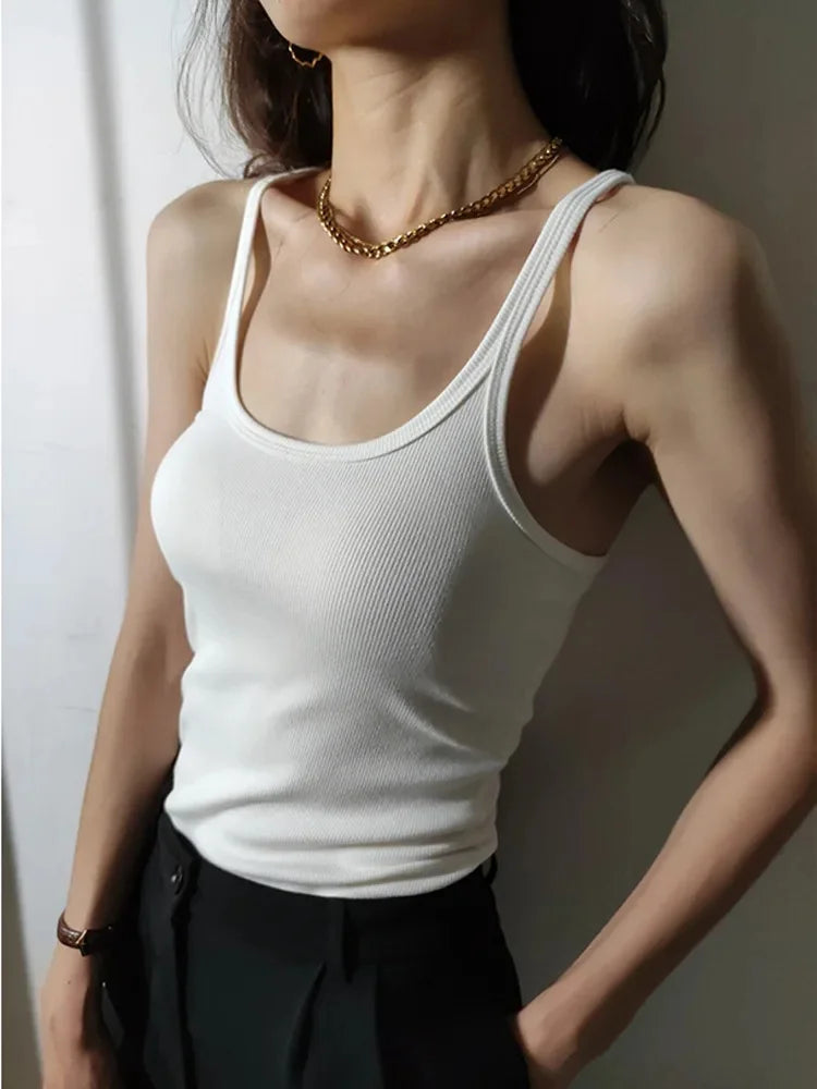 European Style Screw Thread Fitness Tank Top Women's Inner Wear Summer Outer Wear Fine Shoulder Strap Work Shirt Polyester Fiber