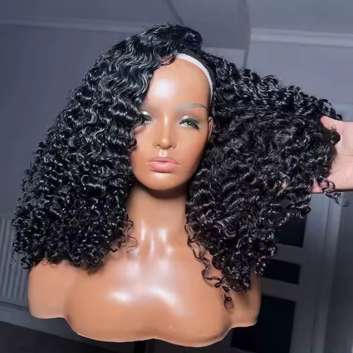 300% Glueless Wigs Human Hair Afro Kinky Curly Headband Wig Upgrade 3 IN 1 Half Wig With Drawstring Seamless Clip Ins Flip Over