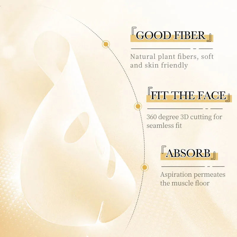 10pcs SADOER 24K Gold Vitamin C Hyaluronic Acid Face Mask Facial Moisturizing Firming Hydrating Facial Masks Skin Care Products