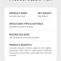 Avocado Gold Eye Mask Nourishing Moisturizing Improve Eye Bags Eye Patches Anti Wrinkle Firming Anti Dark Circles Eye Serum