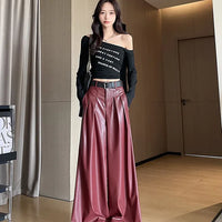 High Waist Wide Leg PU Leather Pants Women's Suit Casual Floor Length Trousers Autumn Winter New Style Loose Fit Long Pants