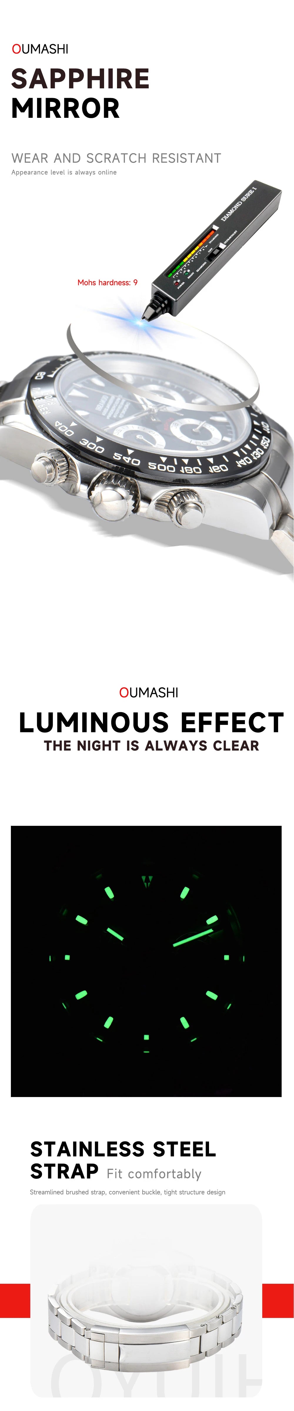 VK63 watch Luxury Men's Watch Sapphire Customizable Multi functional Chronograph Stainless Steel Case Suitable for VK63 Movement