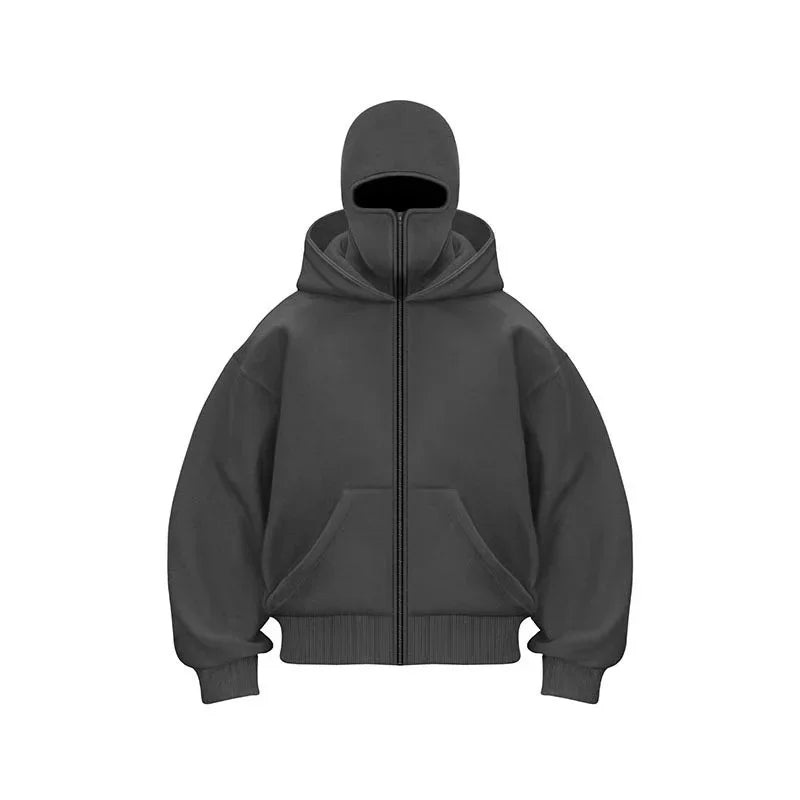 women's Men's and Balaclava Y2K Gothic Harajuku winter new item double hooded sweatshirt men's hooded mask zipper sportswear
