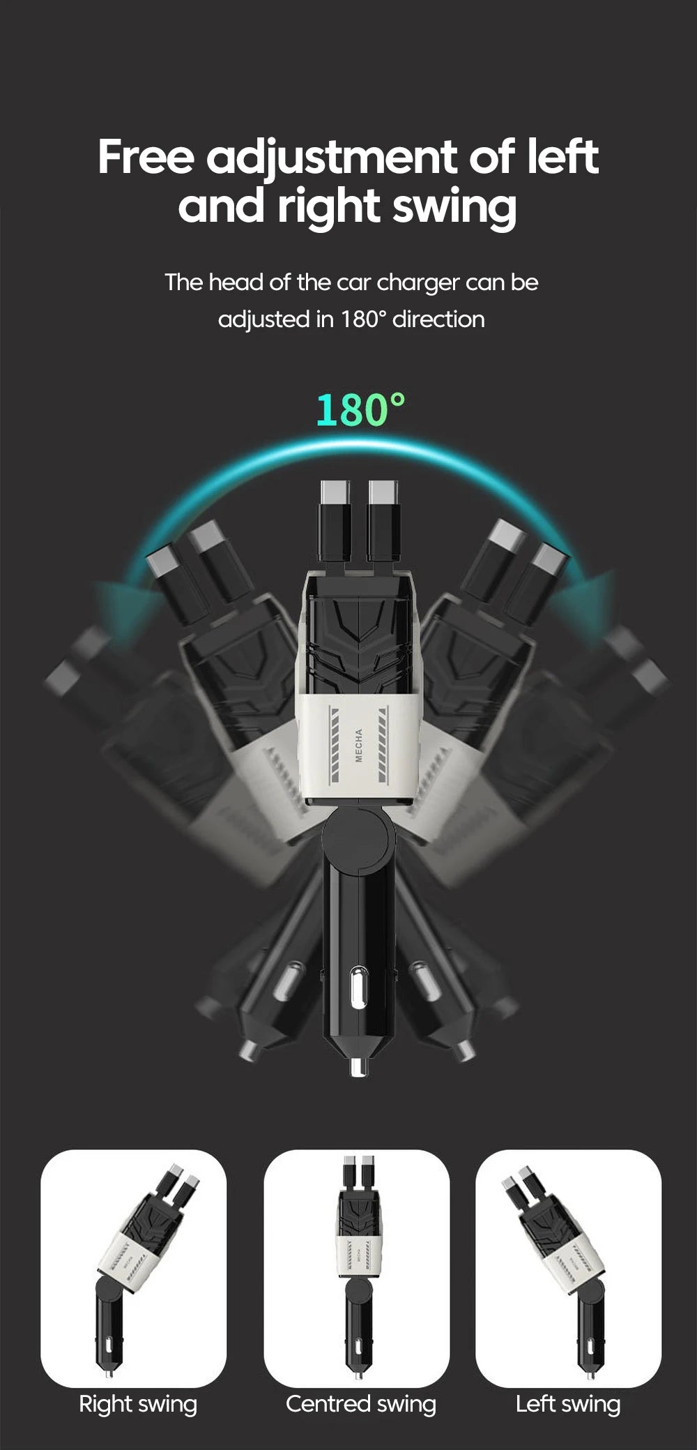 Elough 120W Car Charger Super Fast Flash Charge USB/Type C Multi Port Charger 4 in 1 Expansion Cable